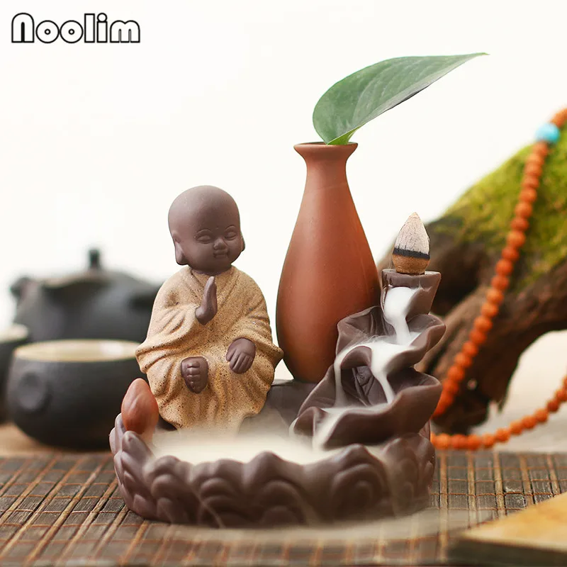 Креативный керамический Лотос маленький монах курильница для благовоний горелка Высокая горная дым водопад курильница домашний декор+ 20 шт конусов