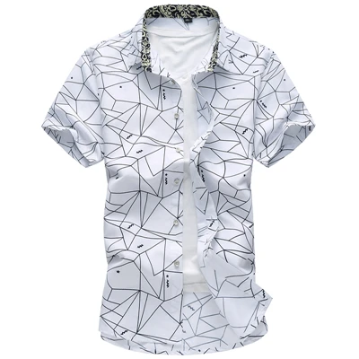 B6912 white Мужские летние клетчатые повседневные свободные рубашки с коротким рукавом, мужские Гавайские пляжные рубашки для отдыха, Camisa Masculina, 5XL, 6XL, 6XL - Цвет: B6912 white