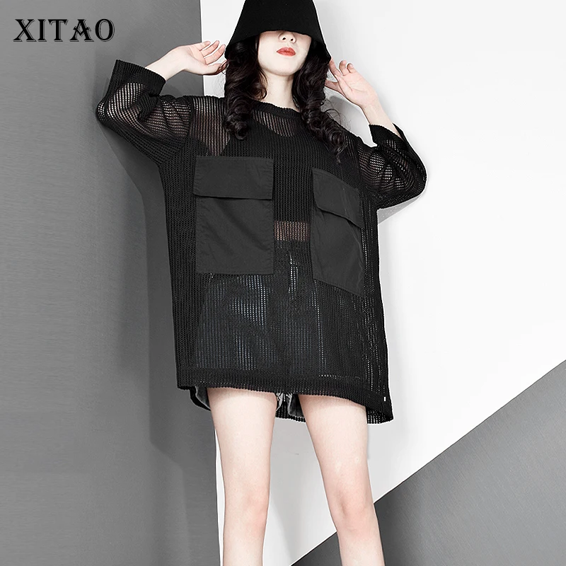 Женская Лоскутная Блузка XITAO, Модный пуловер с круглым вырезом и рукавами три четверти, лето 2020, GCC3722|Блузки и рубашки| | АлиЭкспресс