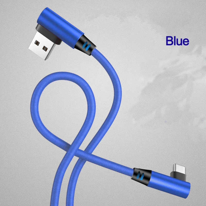 blue Горячая 90 градусов угловой Прямоугольный двойной локоть Плетеный Быстрый игровой Micro type C зарядный Usb кабель для передачи данных - Цвет: blue