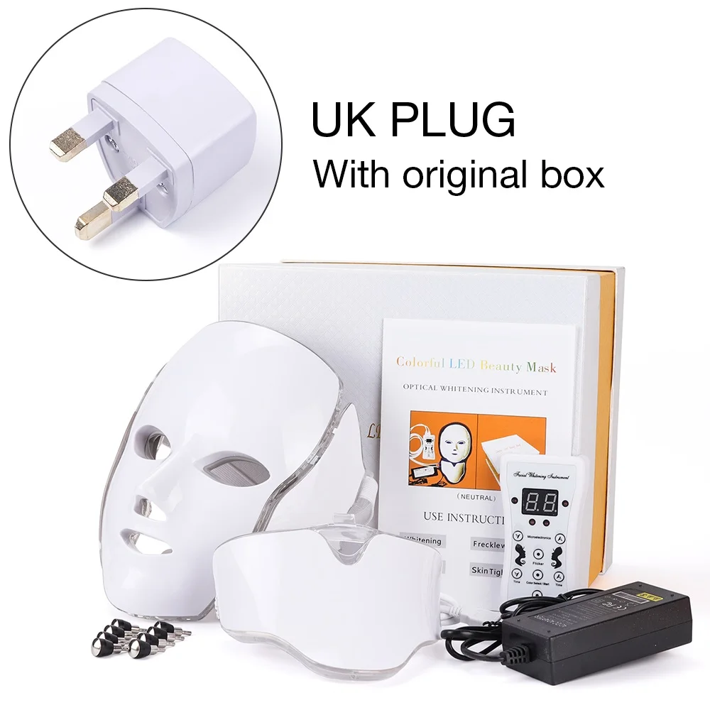 UK Plug with box Foreverlily светодиодный маска для лица терапия 7 цветов маска для лица машина фотонная терапия светильник уход за кожей удаление морщин акне Красота лица - Цвет: UK Plug with box