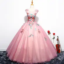 Модное Розовое Бальное Платье с вышивкой и аппликацией, элегантное бальное платье без рукавов с круглым вырезом, роскошное вечернее платье для выпускного вечера