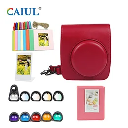 red set CAIUL мини ПУ камера чехол с рамкой для фото для Fujifilm Instax Mini 90 мгновенная пленка камера фильтр зеркало для съемки селфи комбинация - Цвет: red set