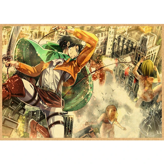 Attack on Titan Anime Poster Decor For Home Posters Room Wall Pictur Kraft Paper Retro And Prints Art Bar Cafe Stickers 45
