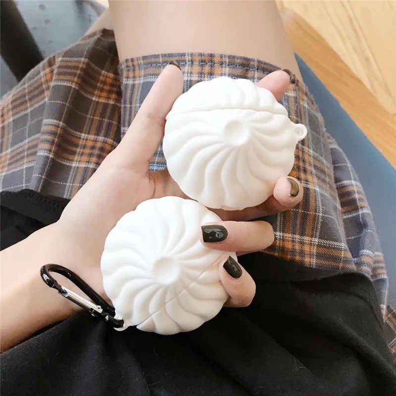 3D Китайский мультфильм еда милые паровые булочки Мягкие силиконовые беспроводные наушники зарядная Коробка Чехол для Apple AirPods 1 2 Чехол Coque