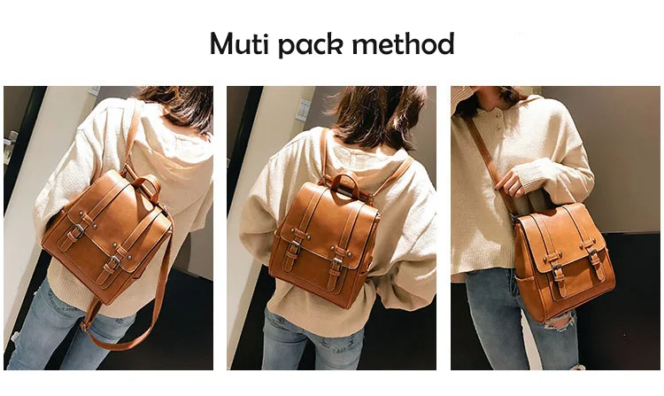 2019 Vintage Women Backpack Purse School Bag for Teenage Girls Retro Leather Backpacks Black Red Travel Back Pack Small Rucksacks (9)