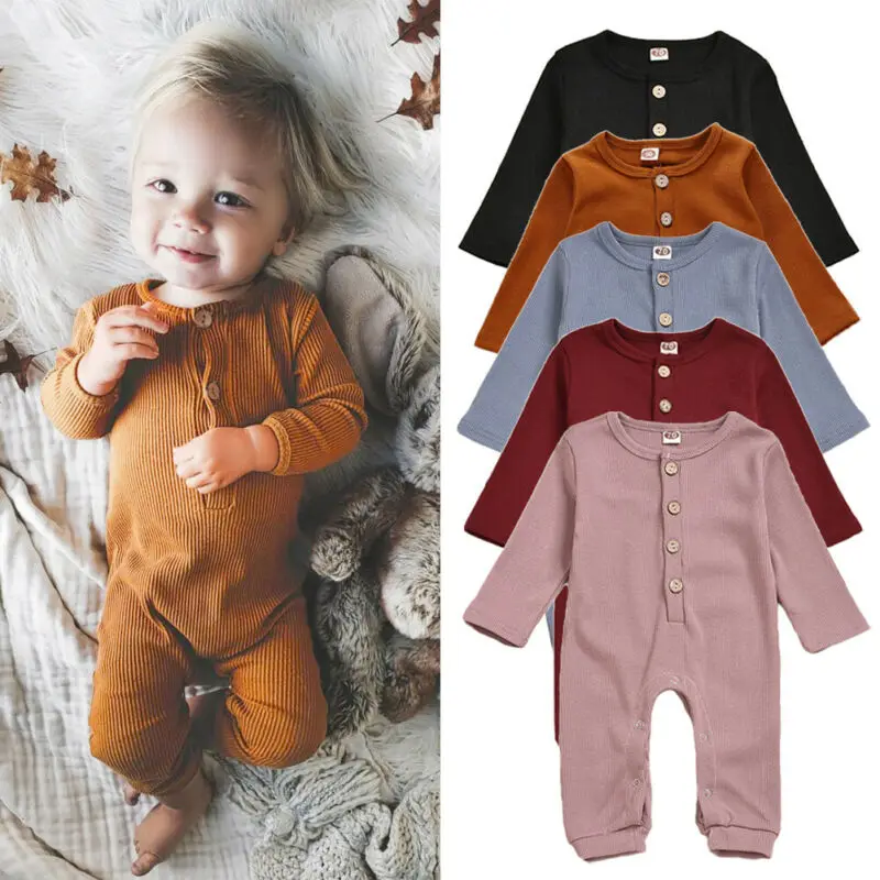 

Baby Spring Autumn Clothing Girl Boy Rompers Long Sleeve Knitted Romper Ribbed Solid Jumpsuit Overall Outfit