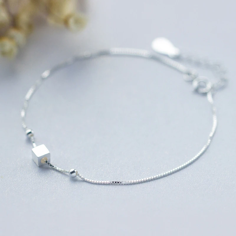 Modian 3D Square Bead Silver Bracelet for Leg 925 Sterling Silver Anklets for Women Simple Minimalism Fashion Jewelry Gifts Modian 3D Square Bead Silver Bracelet for Leg 925 Sterling Silver Anklets for Women Simple Minimalism Fashion Jewelry Gifts