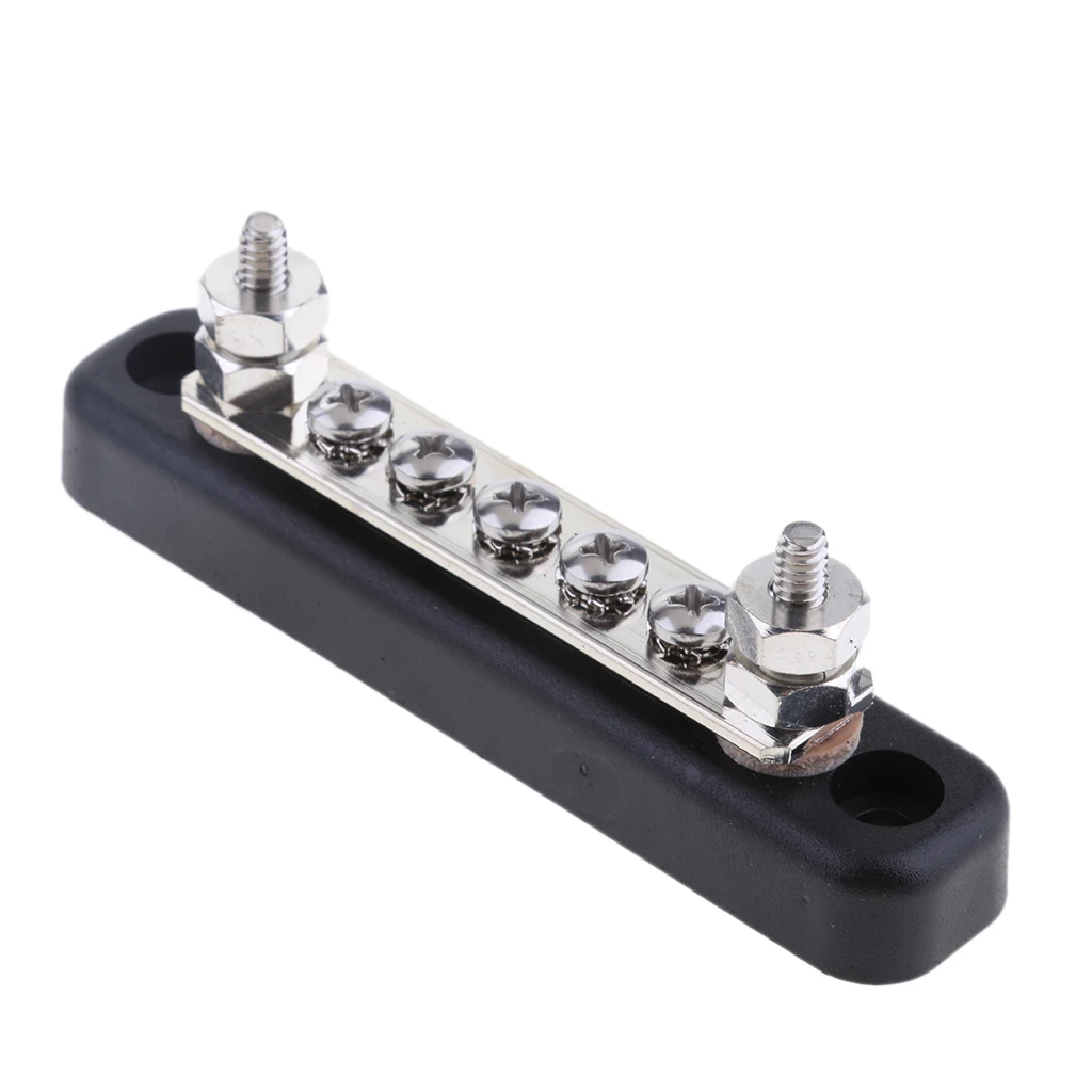 Auto Marine 100A Power Distribution Bus Bar Terminal Block 5 Screw + 2 Studs