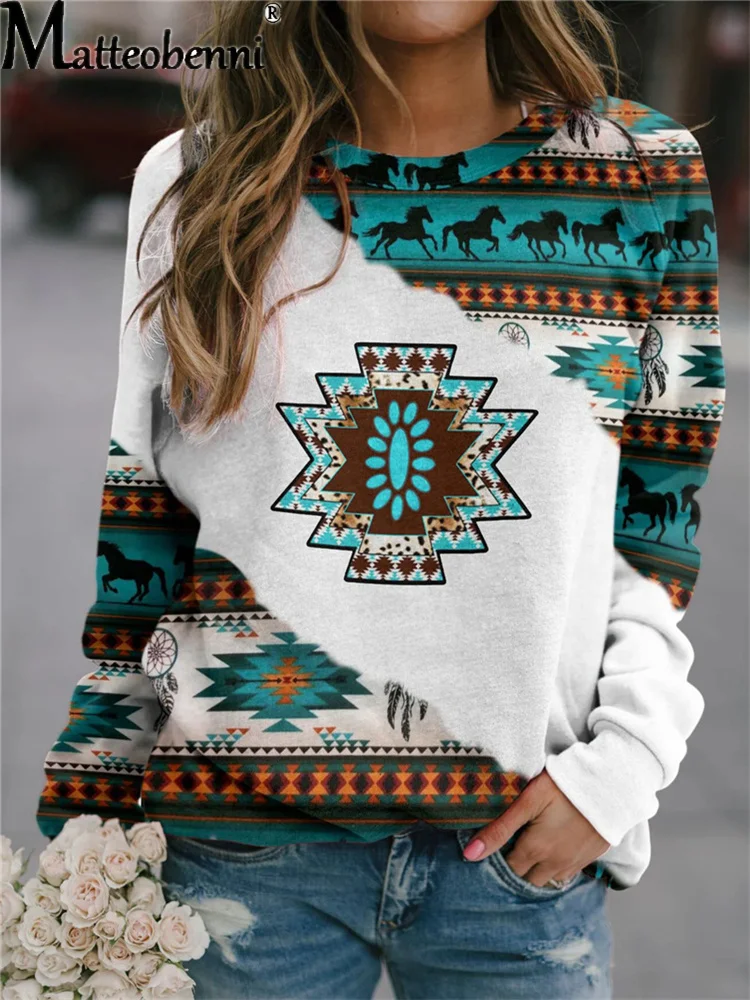 Women New Vintage Print Warm Thick Hoodies Pullovers 2021 Winter Autumn Ladies Knitted Retro Loose Casual Street Sweatshirt Tops