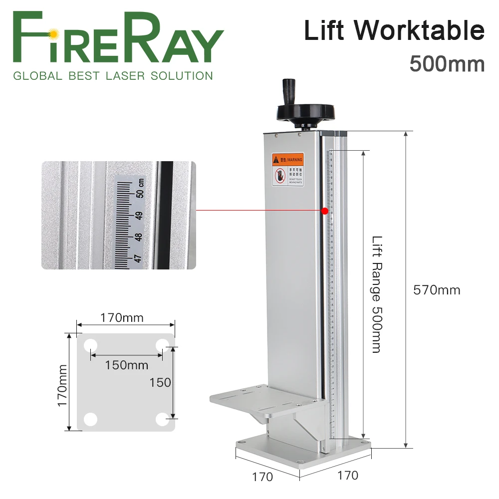 FireRay Laser Marking Part Lift Worktable Z Axis Lifting Column Stand 500mm for Co2/Fiber Laser Engraving Marking Machine