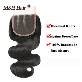 MSH Hair Brazilian Body Wave Human Hair Weave Bundles With 4*4 Lace Closure 130% Density Non-Remy Medium Ratio 5