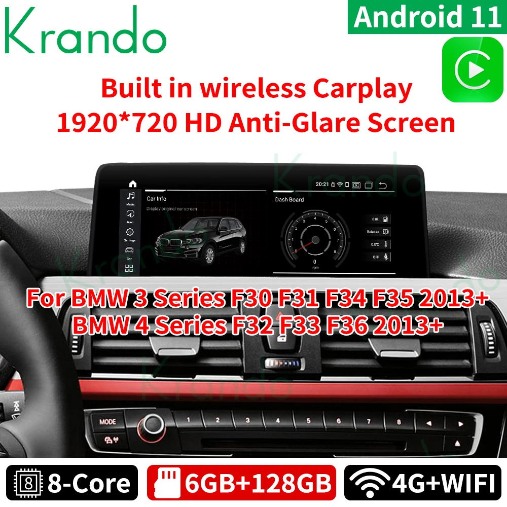 Автомагнитола Krando Android 11 10 25 дюйма для BMW 3 4 серии F30/F31/F32/F33/F34/F36 2013 + gps-навигация 6 128