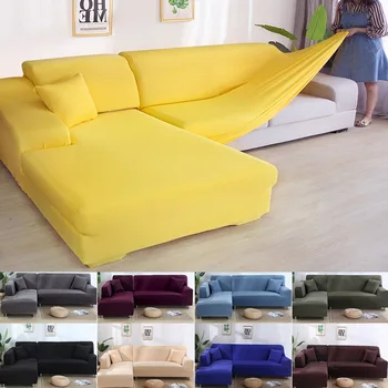 

Solid Color Corner Sofa Cover 1/2/3/4 Seater Spandex Solid Color Elastic Corner Couch Slipcover Chair Protector Living Room Sofa