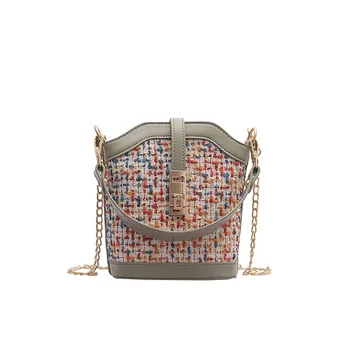 

New Elegant Shoulder Bag Women Wild Simple Messenger Bag For Girls Fashion Retro Leather Wool Bucket Crossbody Chain Bags K801