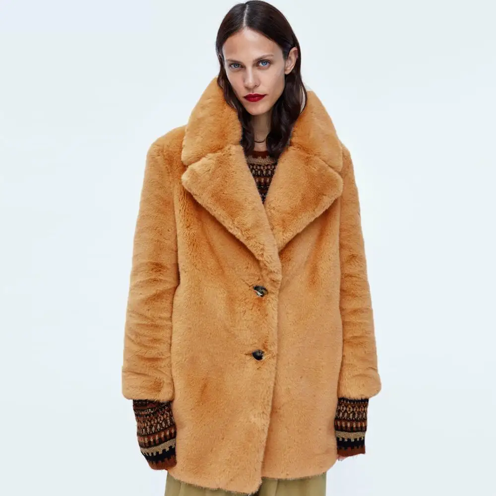 

Women Autumn Winter Fashion Casual Plush Coat Rabbit Fur Overcoat Camel Khaki Pink Leopard Faux Fur Coat Female