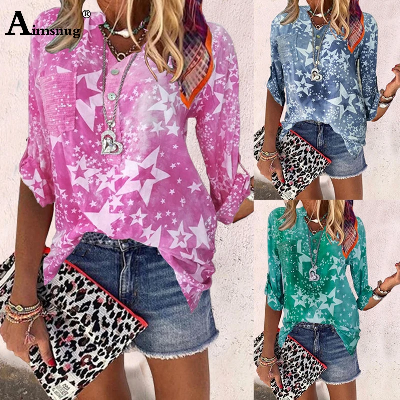 

Plus size 4xl 5xl 2019 Women Autumn Print Pentagram Tops Blouses Stand collar Button Long Sleeve Casual Straight Tee Shirt