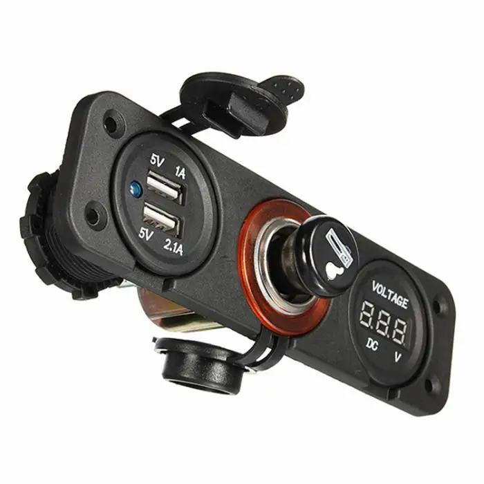 DC5V 2.1A Двойной Автомобильный USB зарядное устройство адаптер+ гнездо прикуривателя+ Цифровой вольтметр прикуриватель синий светодиодный