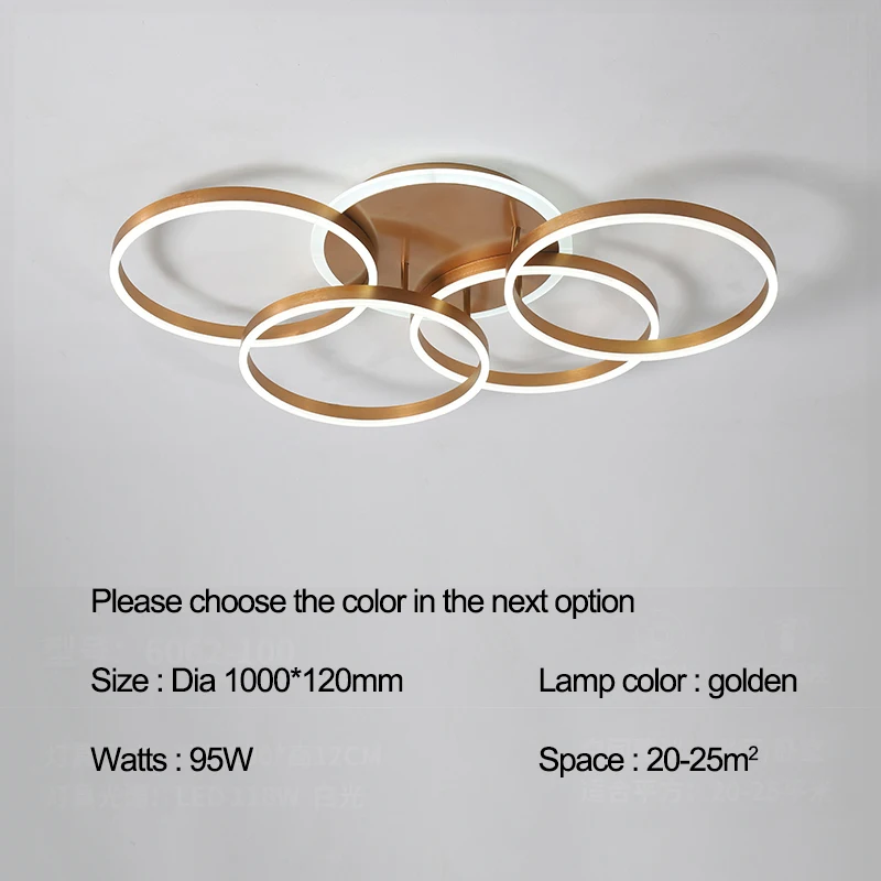 Gold Finished Modern led ceiling lights for living room bedroom study room 110V 220V Circle Rings home ceiling lamp fixtuers - Цвет корпуса: 1000x600mm