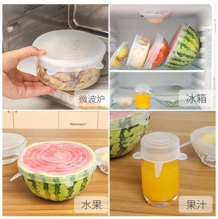 6 Pieces Lid for Airtight Container Food Plastic Wrap Elasticity Tensile Airtight Transparency Cover Manufacturers Direct Sellin