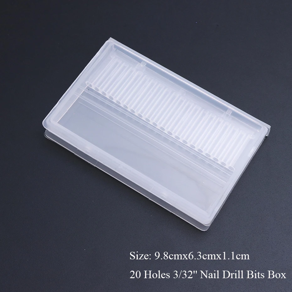 20 Holes Clear Plastic Nail Drill Bits Storage Box For Drill Holder Stand Mill Cutters Machine Accessories Manicure Tool LAA35-1