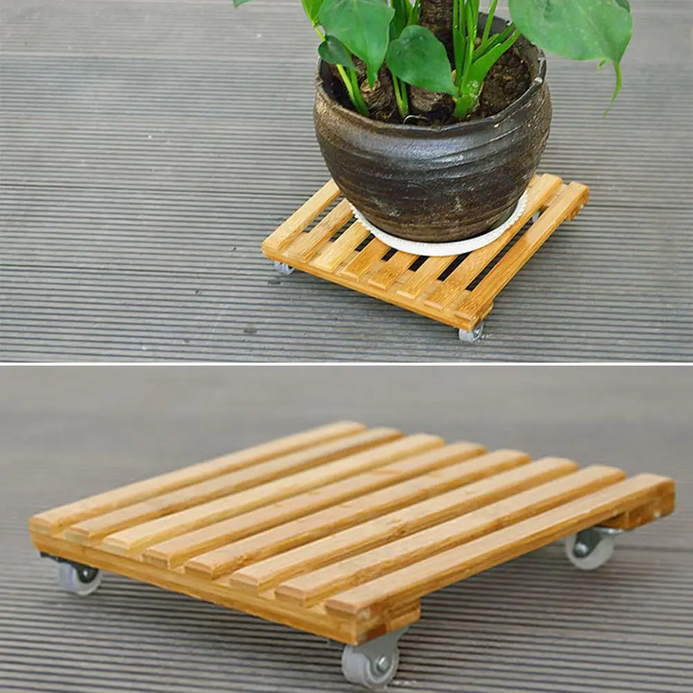 

Plant Flower Pot Wooden Base Roller Moving Tray With Wheel Tray Torus Holder Wood Square Plant Flower Plant Stand Balcony Rack