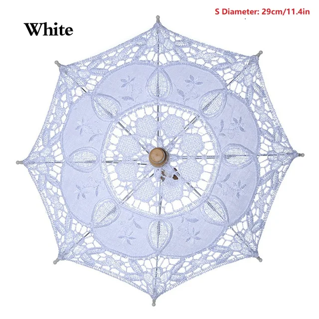 Bride Wedding Lace Umbrella 2021 Pure White Embroidered European Style Wooden Handle Wedding Props Wedding Decoration Umbrella 01 S 29cm