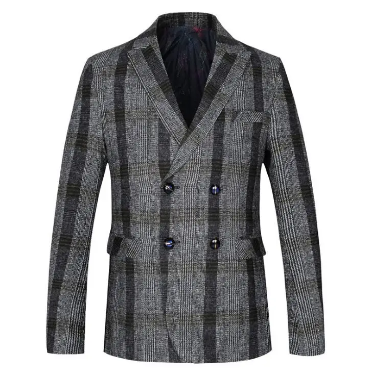

2020 new men's simple casual double-breasted plaid suit large size suit male Korean version of the slim suit jacket