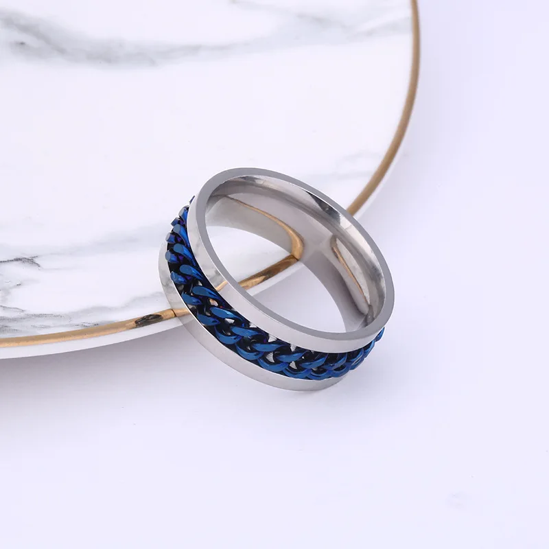 Fidget Spinner Ring Couples Rings Titanium Steel Rotatable Chain Ring