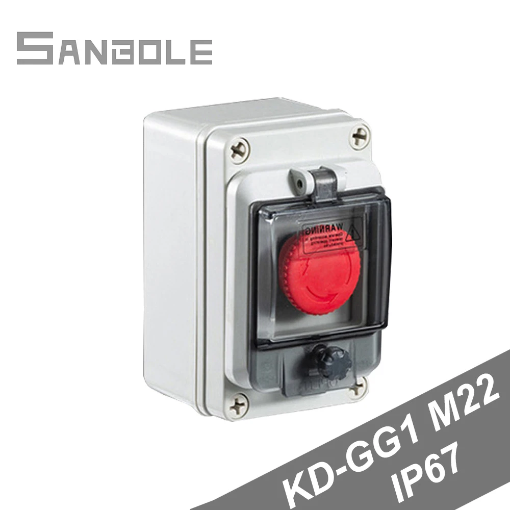 M22 Outdoor Waterproof IP67 Push Button Switch Box Emergency Stop Control Distribution Red 10A Screw Installation