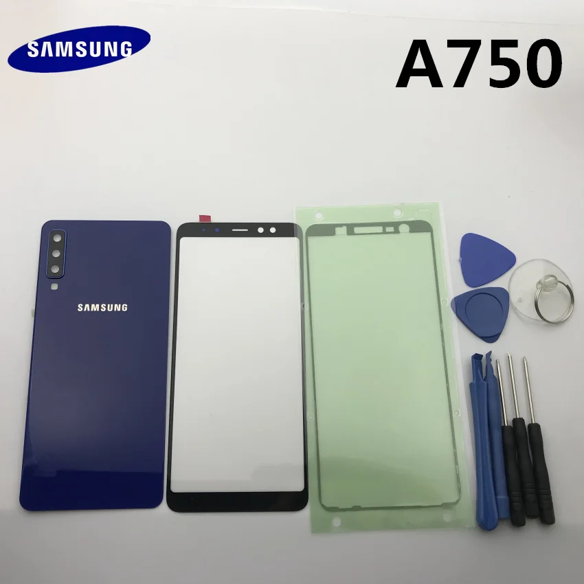 Новинка,, для samsung Galaxy A7 SM-A750, A750F, Задняя стеклянная крышка, задняя крышка, крышка батареи, дверь+ передняя стеклянная линза+ клей+ Инструменты