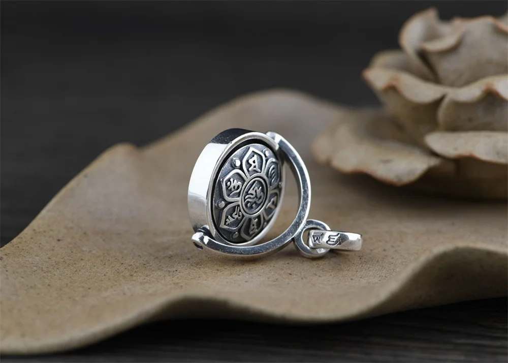 bocaie pingentes de prata esterlina seis syllable mantra rotativo gota pura prata budista amuleto para homens mulheres