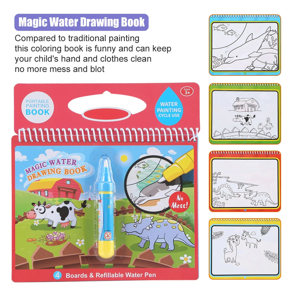 Reusable Magic Water Drawing Book Coloring Book Doodle Pen Cartoon Painting Toys Drawing Board For Kids Education Birthday Gift