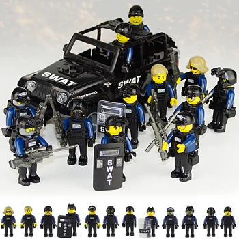 

MOC Military SWAT Teams City Police Figures Weapon Jeep Off-Road Vehicle Model Assembled Building Blocks Bricks Toys Boy Gifts