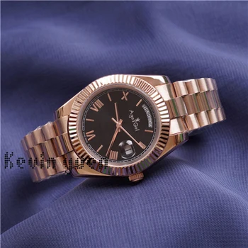 

DAYDATE Yellow Rose Gold Watch Men Women Classic Day-Date President Automatic Mechanical Watches Mechanical Roma Black Dial