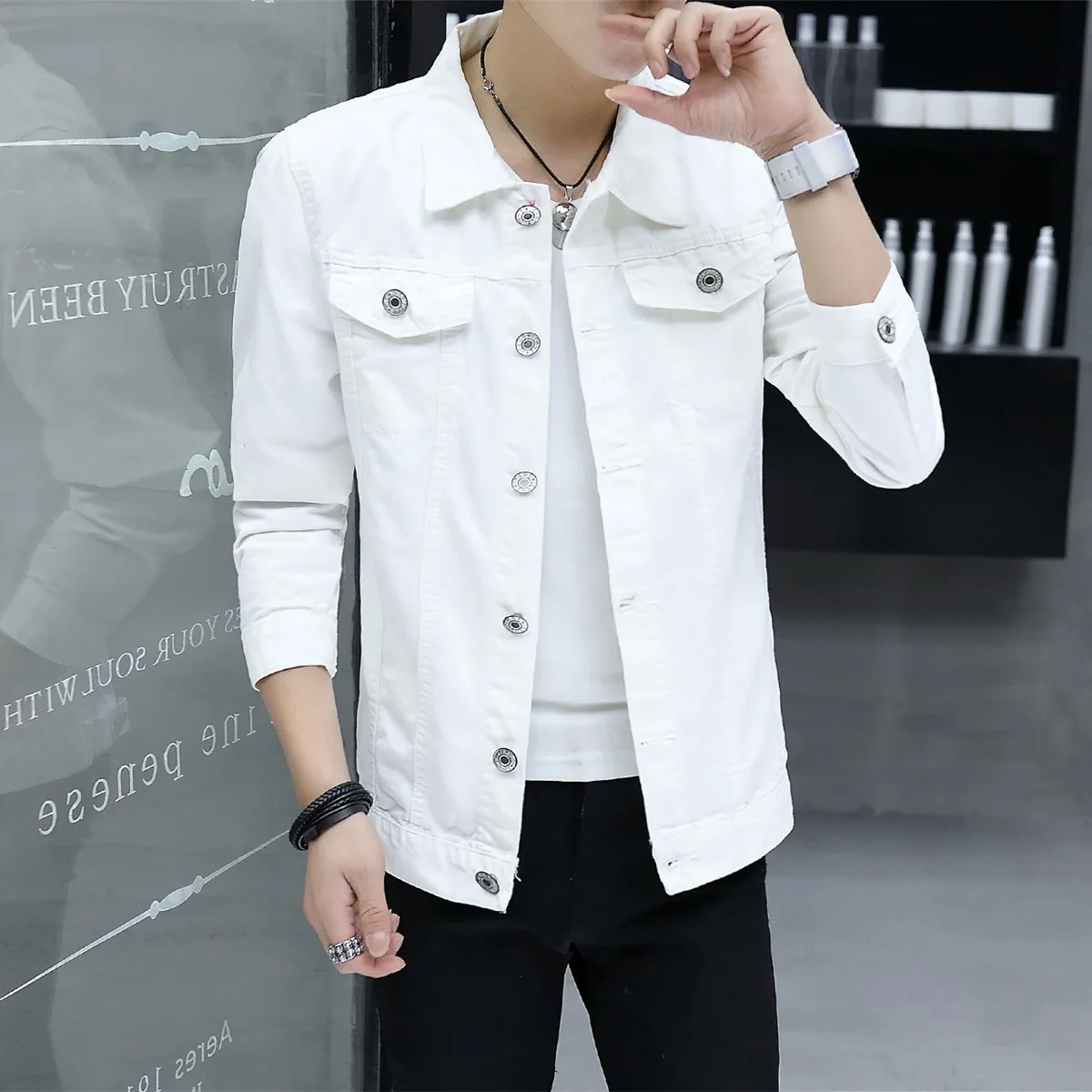 

Autumn New Style Long Sleeve Jeans Cardigan Jacket Slim Fit Solid Color Turn-down Collar Coat MEN'S Denim Jacket Casual Tops