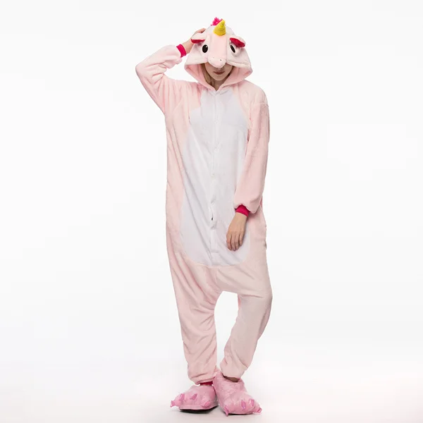 Зимние милые комбинезоны Единорог стежка фланелевые пижамы для взрослых костюм косплей вечерние ночные рубашки теплые пижамы животных - Цвет: MC1404 pink