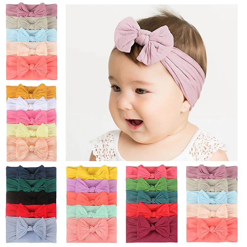 5 unids/set bebé niña diadema, arcos elástico venda del pelo para niñas Color sólido niños turbante para niños pequeños bebé accesorios para el pelo