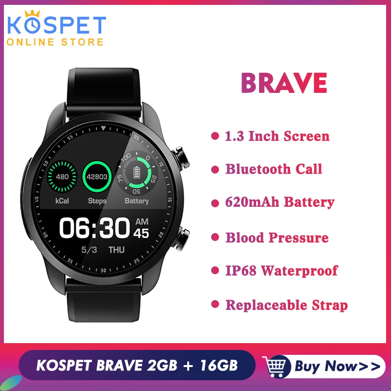 KOSPET Brave 2 Гб 16 620 мАч батарея IP68 Водонепроницаемый Bluetooth Вызов 4G Smartwatch телефон MTK6737 1