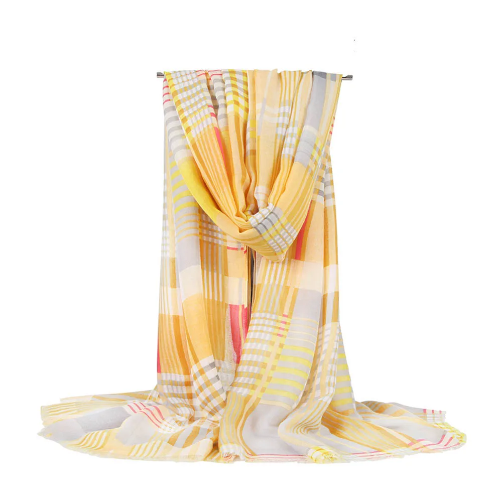 Yellow Print Scarf FS осень зима модный плед шарф розовый синий женский тонкий пашмины платки и обертывания хлопок белье Женщины шеи хиджаб - Цвет: Yellow Print Scarf
