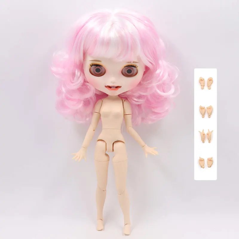like the pic Ледяная фабрика blyth кукла розовый микс белые волосы резные губы открытый рот матовая индивидуальная лицевая муфта тела 1/6 bjd DIY sd Подарочная игрушка - Цвет: like the pic