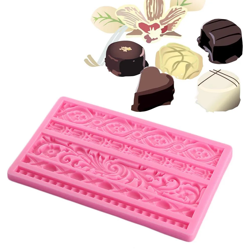 DIY Cake Border Kitchen Relief Baking Candy Silicone Sugarcraft Clay Tool Multipurpose Baroque Scroll Fondant Mold Random Color