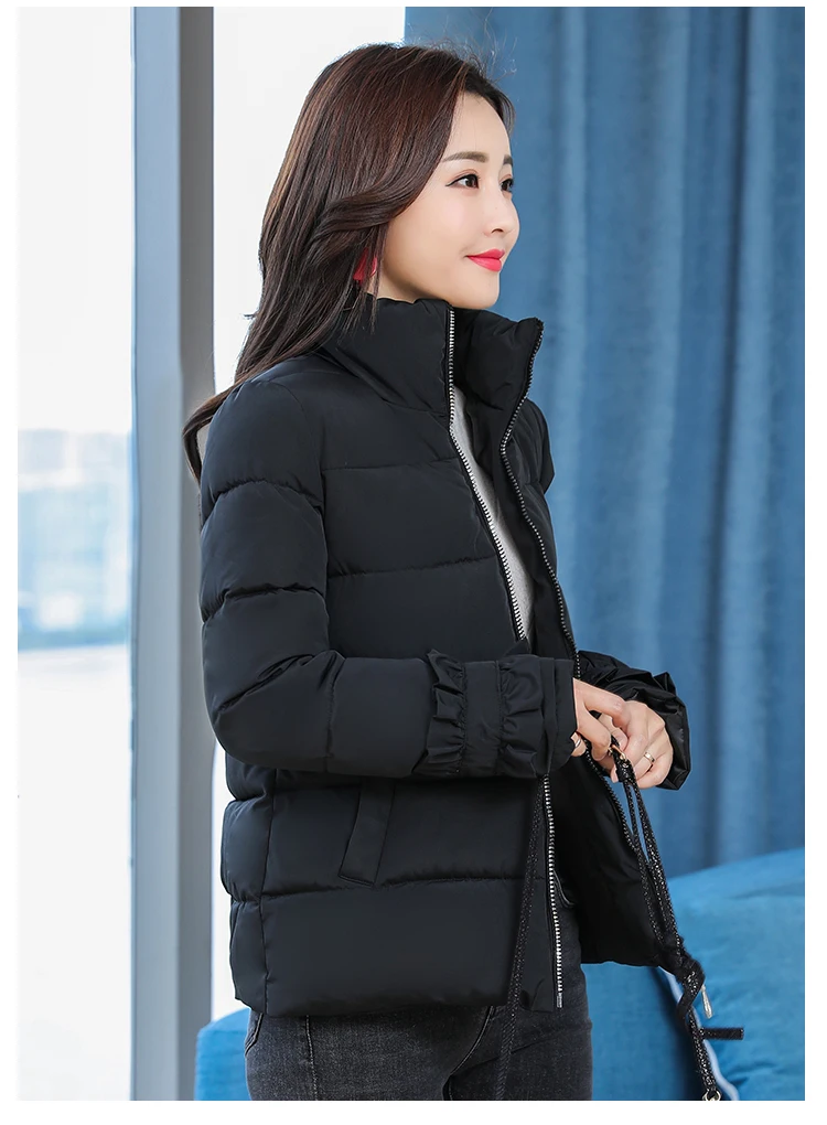 According to Nalini New Style Women's Winter Short Thick Cotton-padded Jacket Slim Fit Stand Collar Versatile down Jacket C