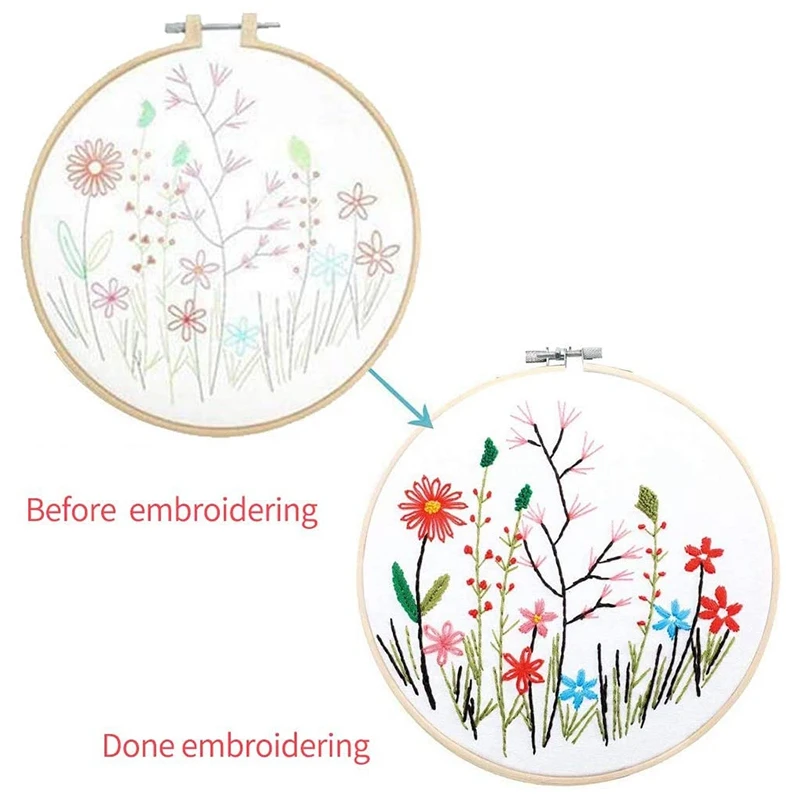 Набор для вышивания 3 упаковки ткань с узором вышивка обруч цветные нитки набор