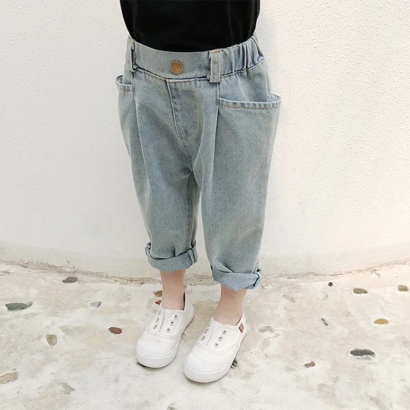 

2019 Spring New Products Childrenswear Korean-style Loose-Fit Men And Women Children Jeans Crawler Versitile Fashion Single Prod