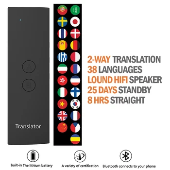 

Portable Two Way Voice Translator, T6 Smart English Spanish Russian Real Time BT 38 Languages + APP Language Translator Business