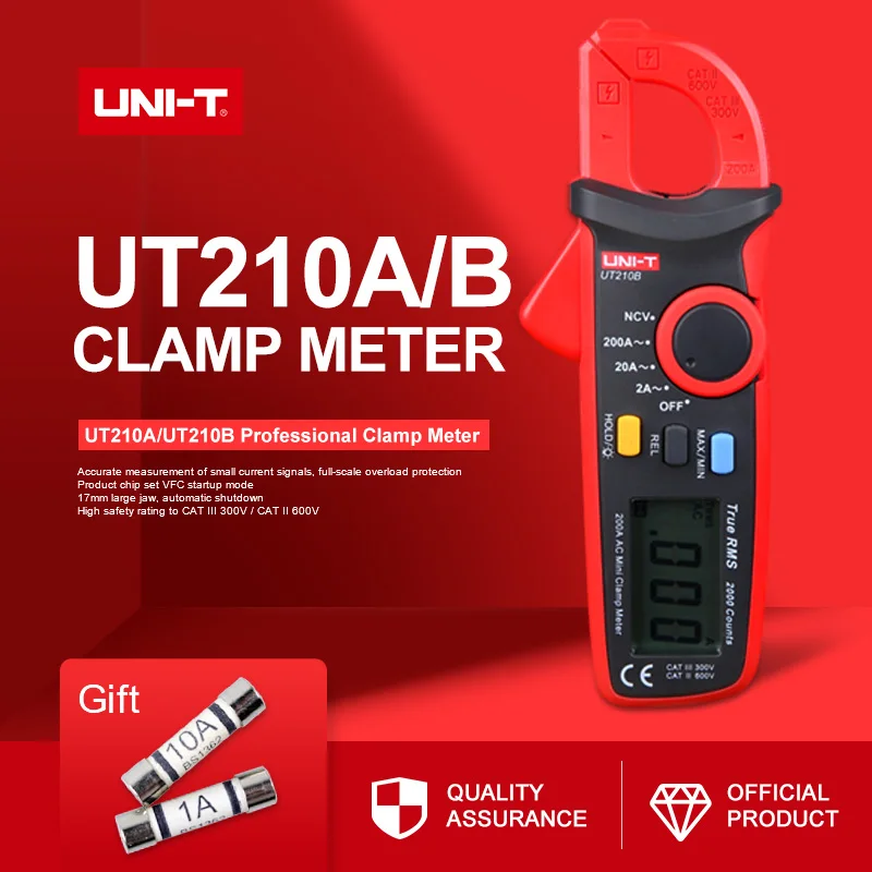 

UNI-T UT210B UT210A True RMS 200A AC Mini Clamp Meters Ammeter NCV Test Professional Multimeter Digitais LCD Backlight MAX MIN