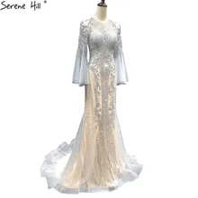 Серое роскошное вечернее платье Русалка с длинными рукавами,, блестящее Расшитое бисером платье, длинное платье Serene hilm LA70289