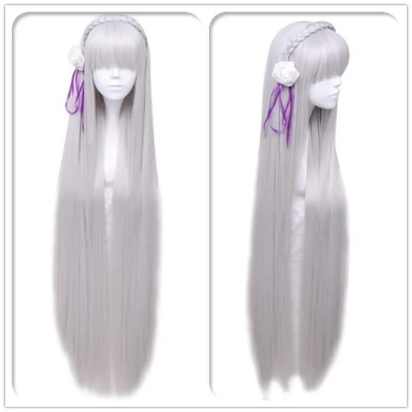 Re Zero Hajimeru Isekai Seikatsu Emilia, парики, костюмы для косплея, женское платье с головным убором для Хэллоуина, вечерние