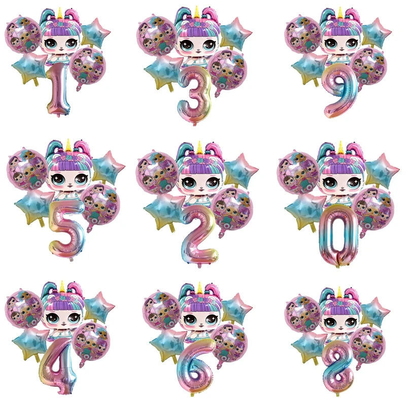 Lol-muñecas sorpresa para niños y niñas, juguete de cumpleaños, decoración de fiesta de cumpleaños, Fondo de globo, juguetes de acción, regalos, 6 uds.